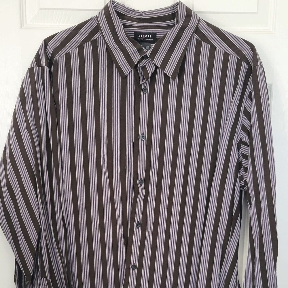 AXCESS Men's Dress Shirt, XXL, Brown & Purple stripes